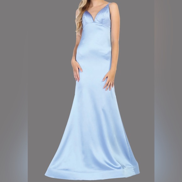 Perry blue Double Strapped Plunging Back Evening Dress - Picture 1 of 2